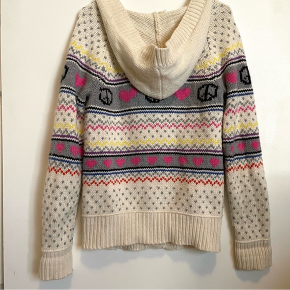 VS PINK peace, love and pink fair isle hoodie heavy knit cardigan sweater - Picture 9 of 14